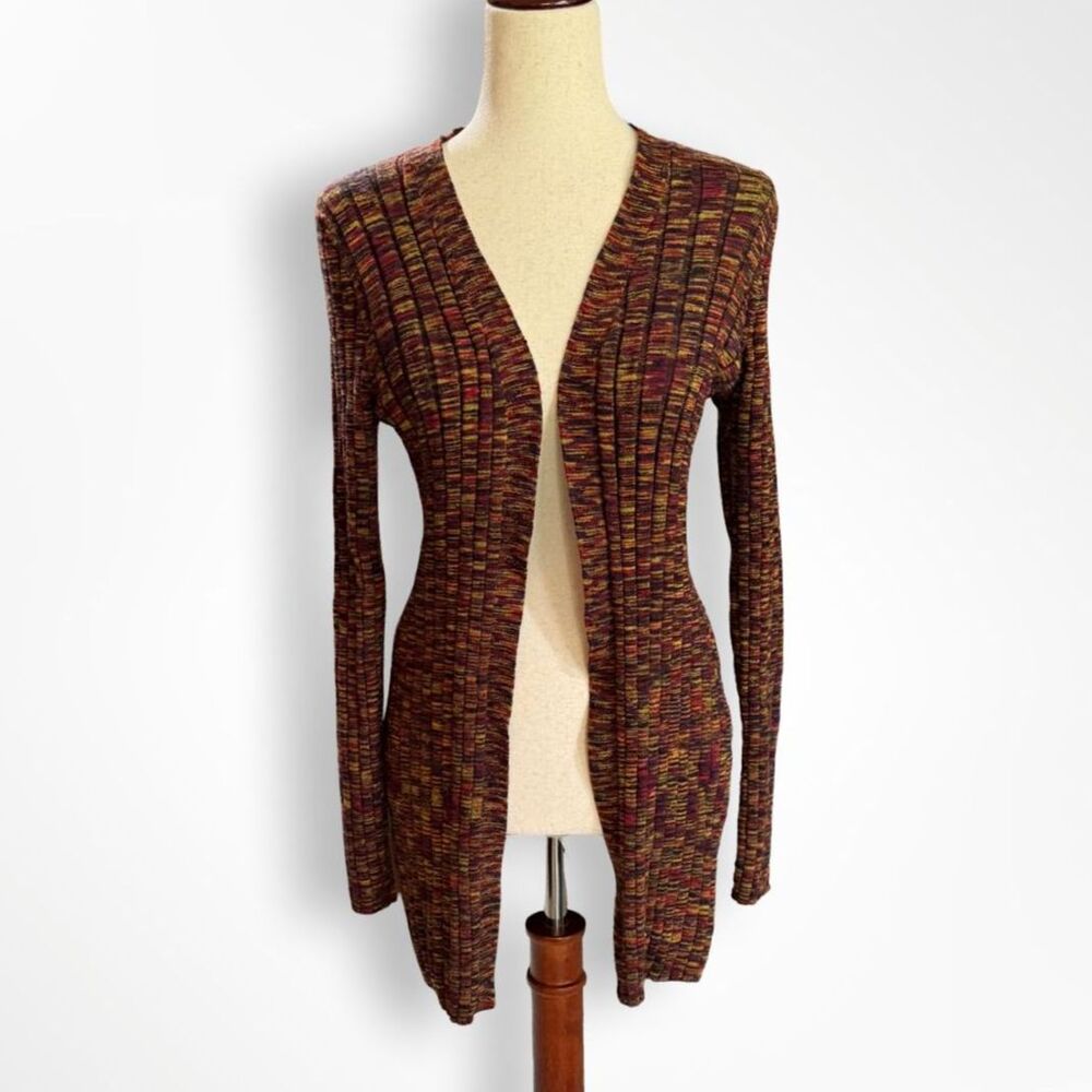 Cable & Gauge Long Cardigan Duster, XL Black Orange Spacedye Ribbed Y2K Normcore